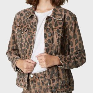 Blank NYC Catwalk Leopard Print Denim Trucker Jacket XS
